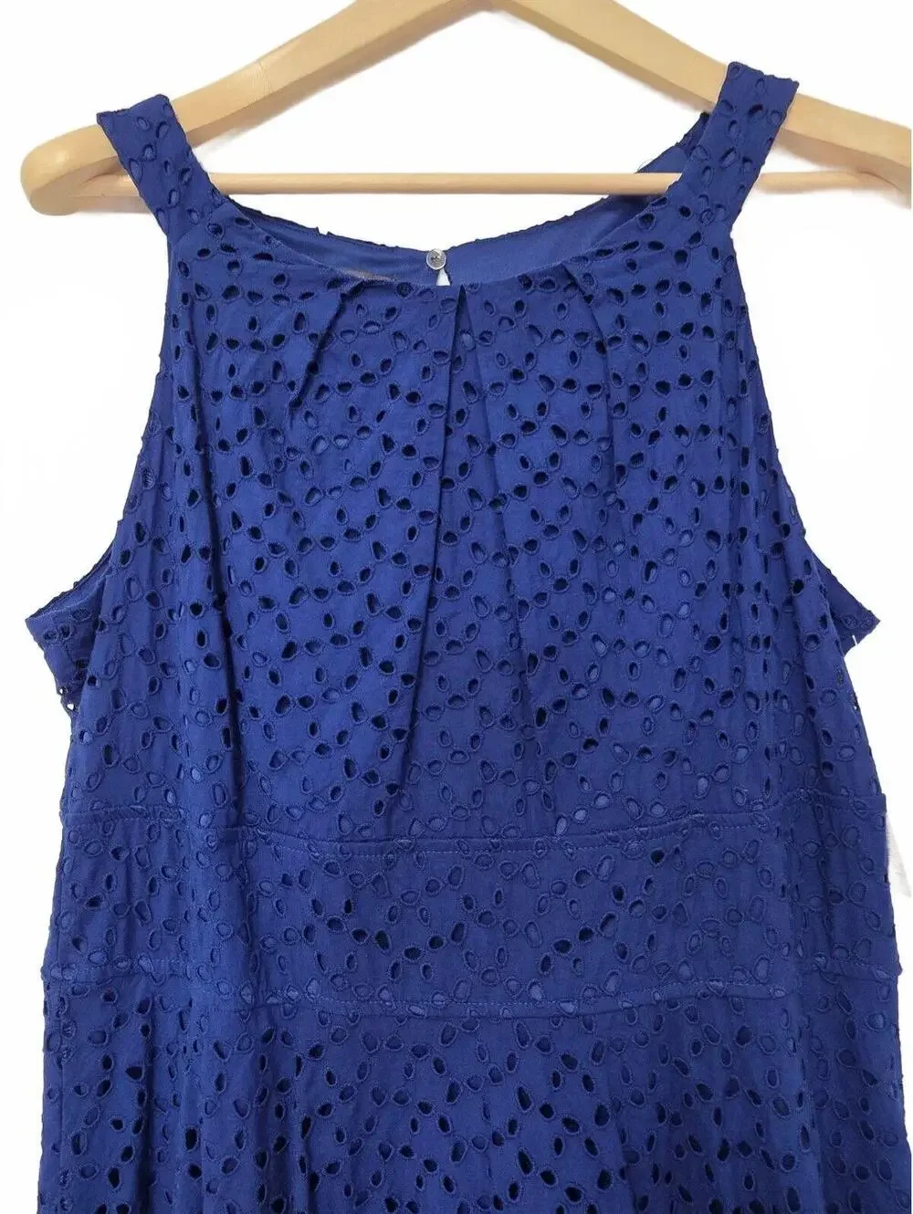 Womens Royal Blue Eyelet Lace Fit & Flare Dress sleeveless halter neckline 16